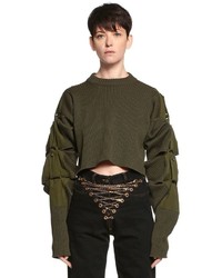 Pull court en tricot olive