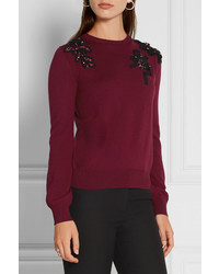 Pull en laine bordeaux Oscar de la Renta