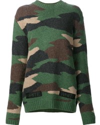Pull en laine camouflage vert