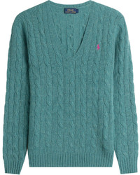 Pull en laine en tricot bleu canard