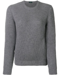 Pull en laine en tricot gris Zanone