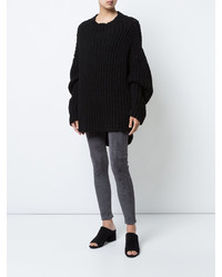 Pull en laine en tricot noir Oscar de la Renta