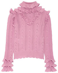 Pull en laine en tricot rose