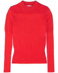 Pull en laine en tricot rouge Carven