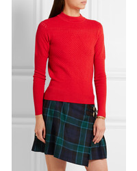 Pull en laine en tricot rouge Carven