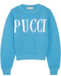 Pull en laine en tricot turquoise