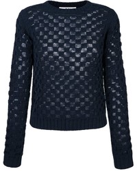 Pull en mohair en tricot bleu marine