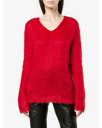 Pull en mohair en tricot rouge Saint Laurent