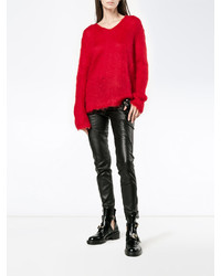 Pull en mohair en tricot rouge Saint Laurent