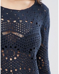 Pull en tricot bleu marine Vila