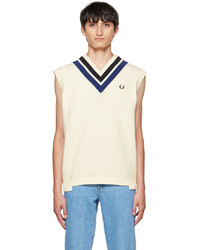 Pull en v sans manches blanc Fred Perry