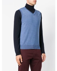 Pull en v sans manches bleu clair Canali