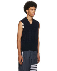 Pull en v sans manches bleu marine Thom Browne