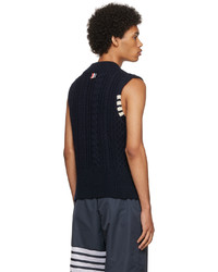 Pull en v sans manches bleu marine Thom Browne