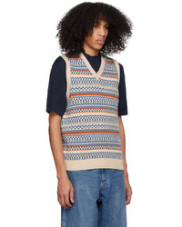 Pull en v sans manches en jacquard noir Beams Plus