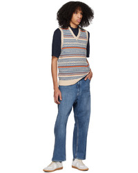 Pull en v sans manches en jacquard noir Beams Plus