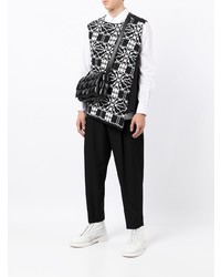 Pull en v sans manches imprimé noir et blanc Comme Des Garcons Homme Plus