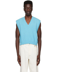 Pull en v sans manches turquoise Wooyoungmi