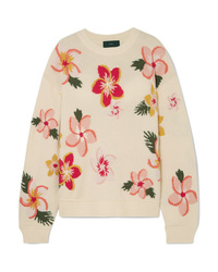 Pull surdimensionné à fleurs blanc