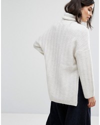 Pull surdimensionné en tricot blanc Selected