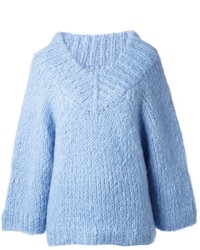 Pull surdimensionné en tricot bleu clair