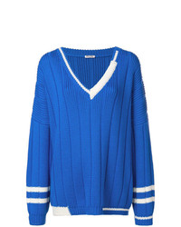 Pull surdimensionné en tricot bleu Miu Miu