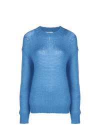 Pull surdimensionné en tricot bleu Prada