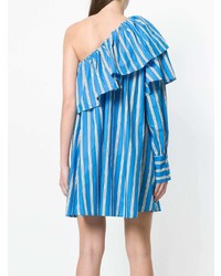 Robe à épaules dénudées à rayures verticales bleu MSGM