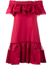 Robe à épaules dénudées à volants rouge Alberta Ferretti