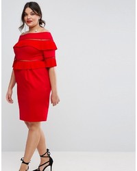 Robe à épaules dénudées à volants rouge Asos