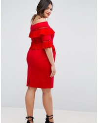 Robe à épaules dénudées à volants rouge Asos