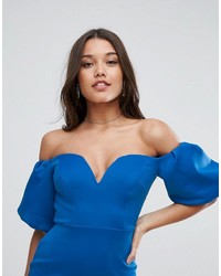 Robe à épaules dénudées bleu Asos