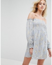 Robe à épaules dénudées en denim imprimé bleu clair