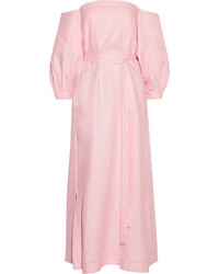 Robe à épaules dénudées en lin rose