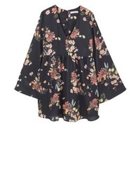 Robe à fleurs noire Mango