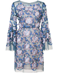 Robe brodée bleue Marchesa