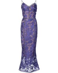 Robe brodée bleue Marchesa