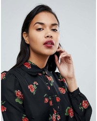 Robe chemise à fleurs noire Fashion Union