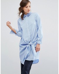Robe chemise à rayures verticales bleu clair