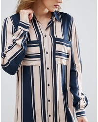 Robe chemise à rayures verticales bleu marine Vila