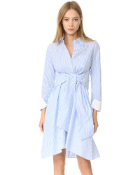 Robe chemise à rayures verticales bleue