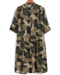Robe chemise camouflage olive