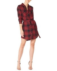 Robe chemise écossaise bordeaux