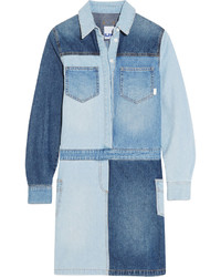 Robe chemise en denim à patchwork bleu clair