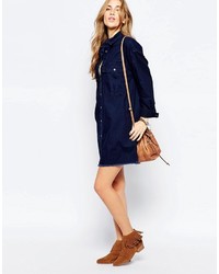 Robe chemise en denim bleu marine Pull&Bear