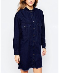 Robe chemise en denim bleu marine Pull&Bear