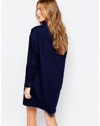 Robe chemise en denim bleu marine Pull&Bear