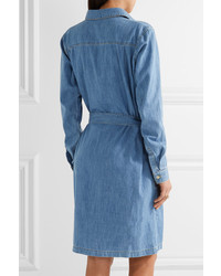Robe chemise en denim brodée bleue Kenzo