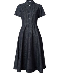 Robe chemise en denim imprimée bleu marine