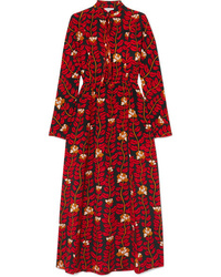 Robe chemise en soie à fleurs rouge Sonia Rykiel